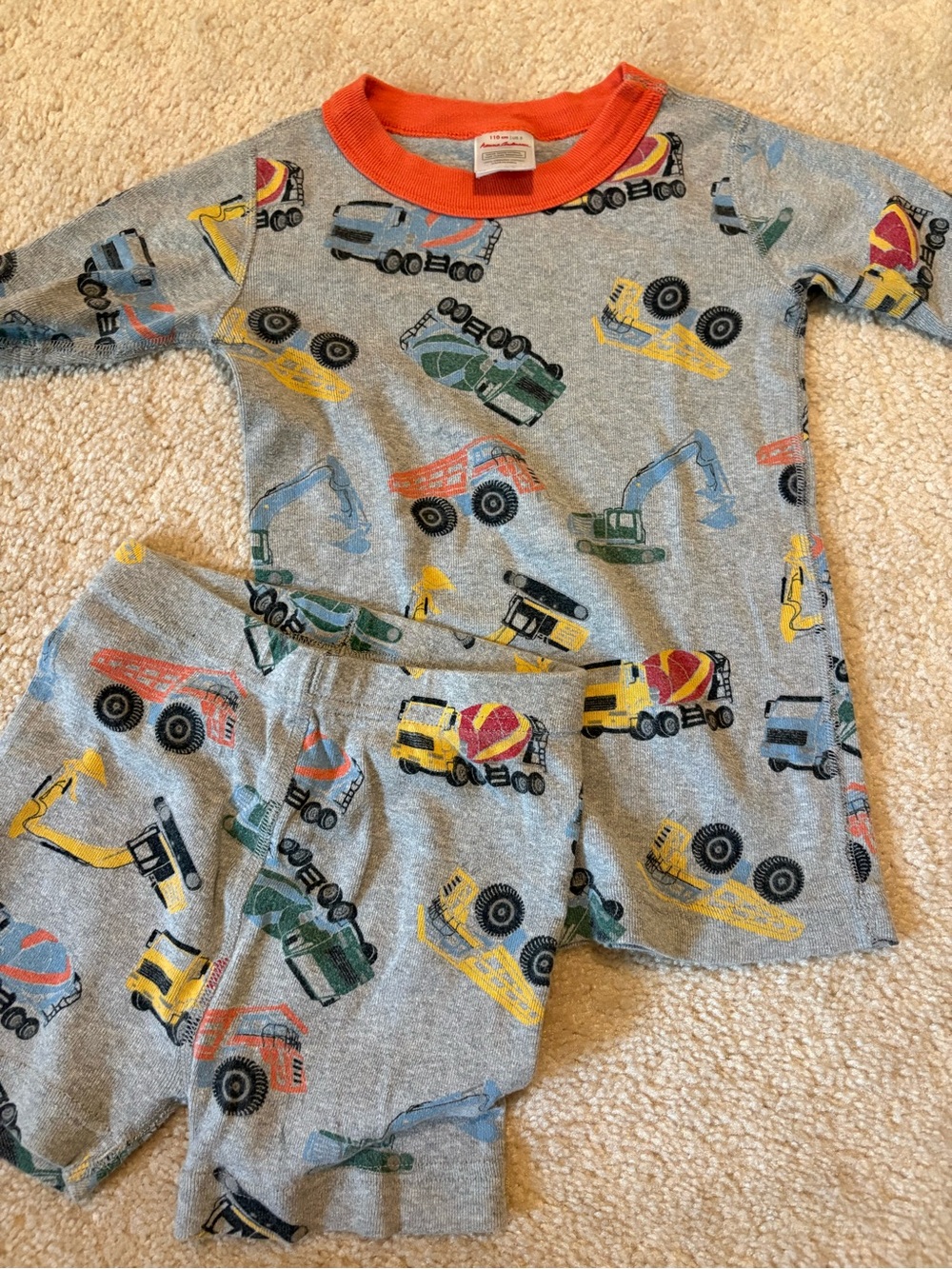 Hanna Andersson Gray Construction Truck Pajama Set with Orange Trim